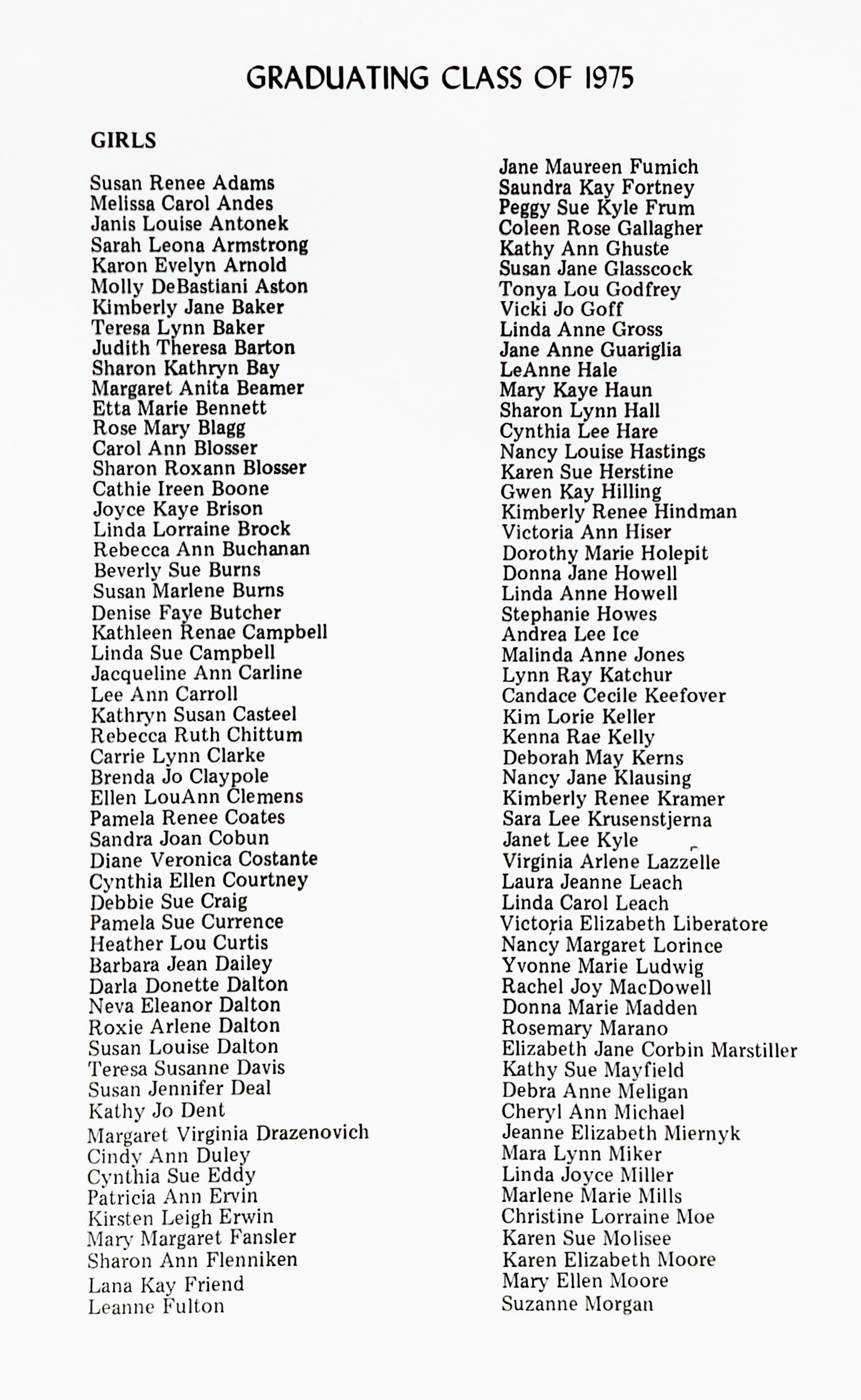 mhs 1975 commencement program grads page 1